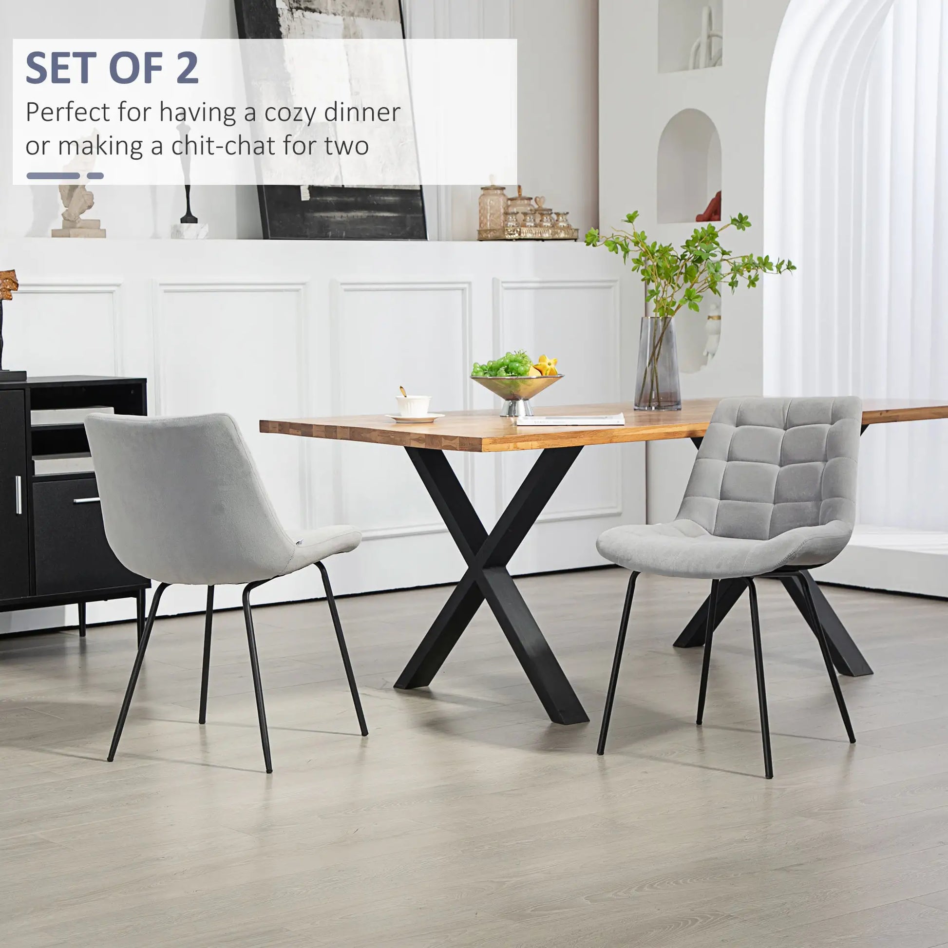 2 Dining Chairs, Upholstered Kitchen Set, Padded Seat, Steel Legs, Light Grey Dining Chairs at Gallery Canada