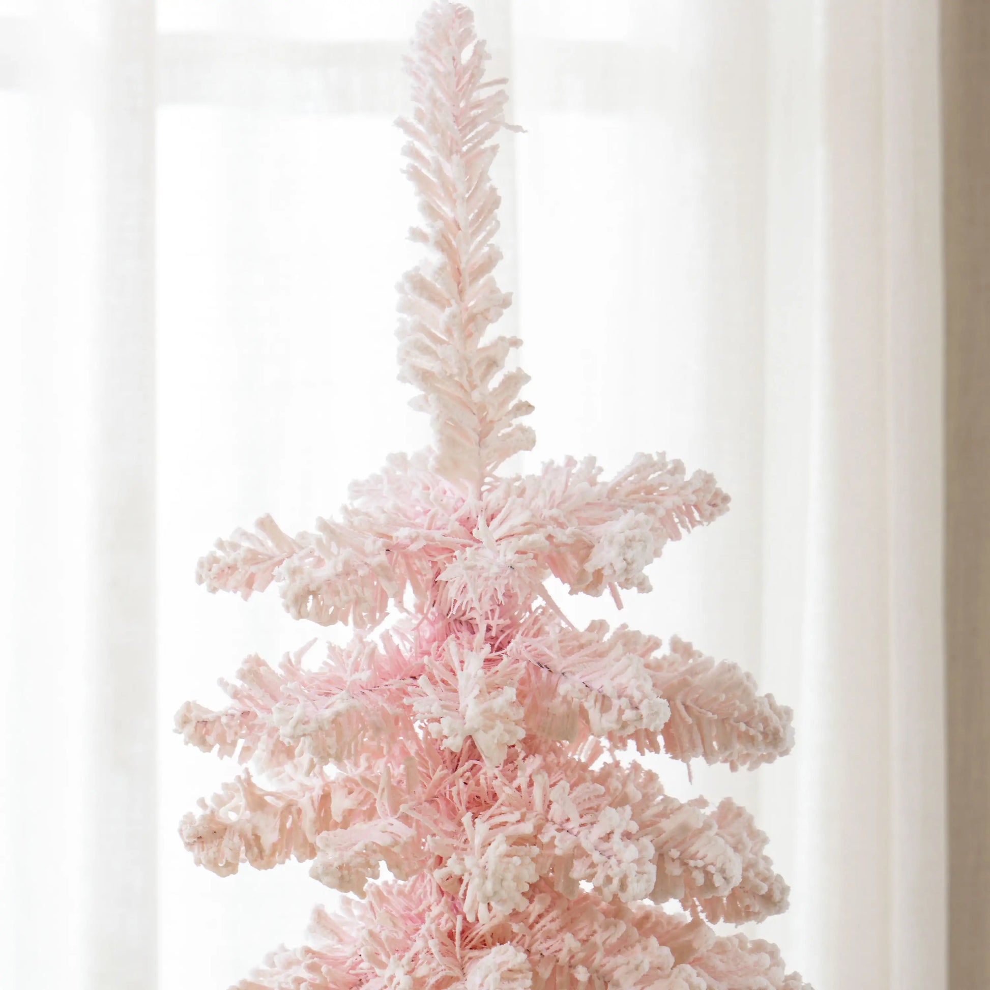 6ft Snow-Flocked Slim Pencil Christmas Tree, 395 Branches, Metal Base, Pink Pencil Christmas Trees at Gallery Canada