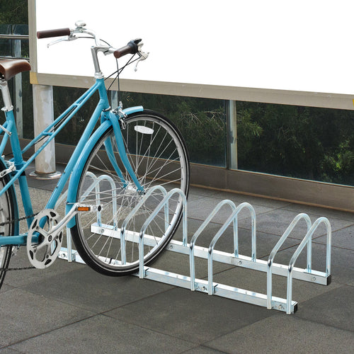 4-Bike Bicycle Floor Parking Rack Cycling Storage Stand Ground Mount Garage Organizer for Indoor and Outdoor Use