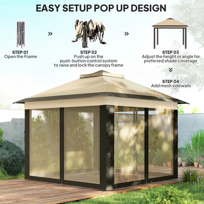 11' x 11' Pop Up Gazebo, Double Roof, Foldable, Adjustable, Beige Pop Up Canopies at Gallery Canada