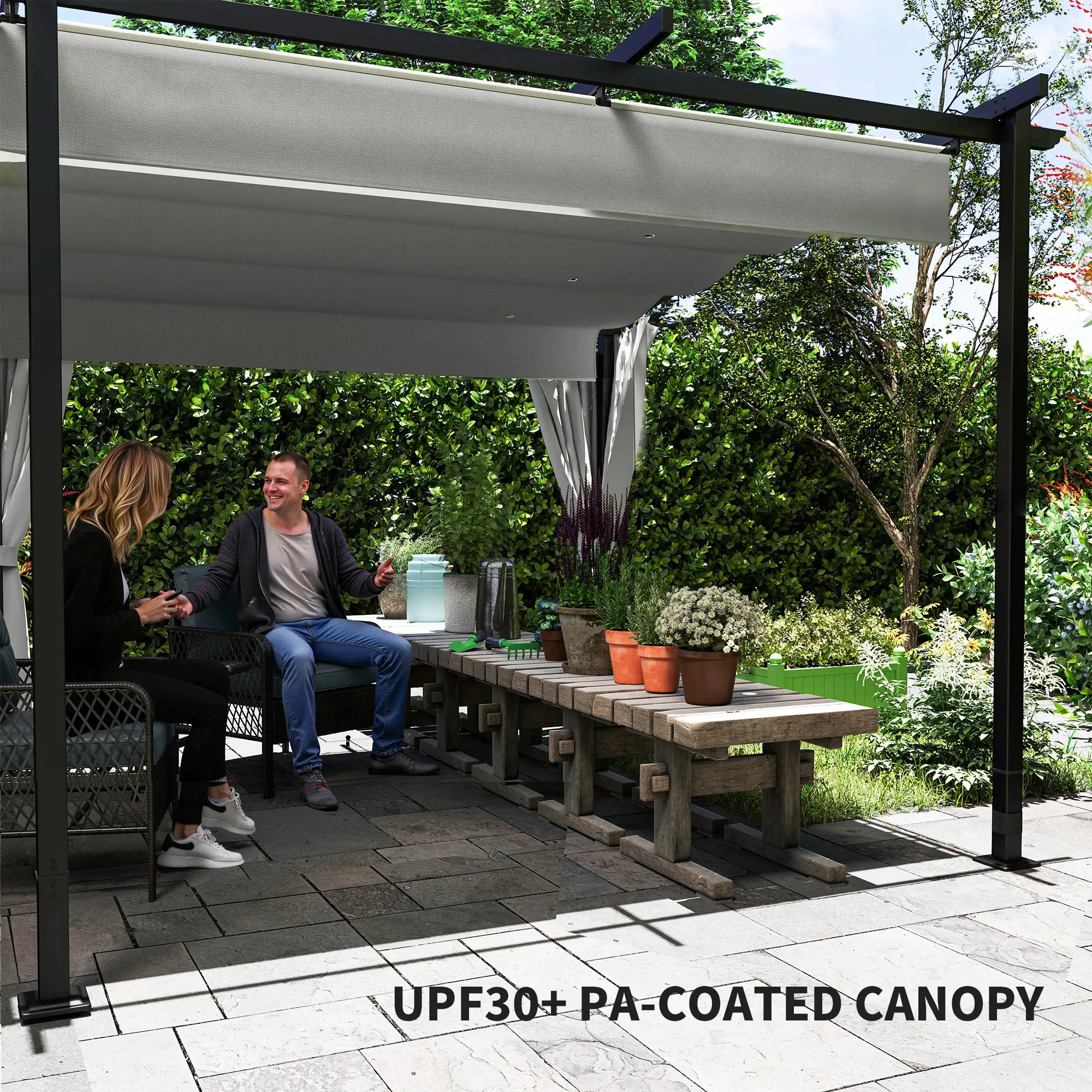 10' x 20' Metal Retractable Pergola Canopy With Sidewalls, Outdoor Gazebo UPF30+ Sun Shade Shelter Pergolas at Gallery Canada