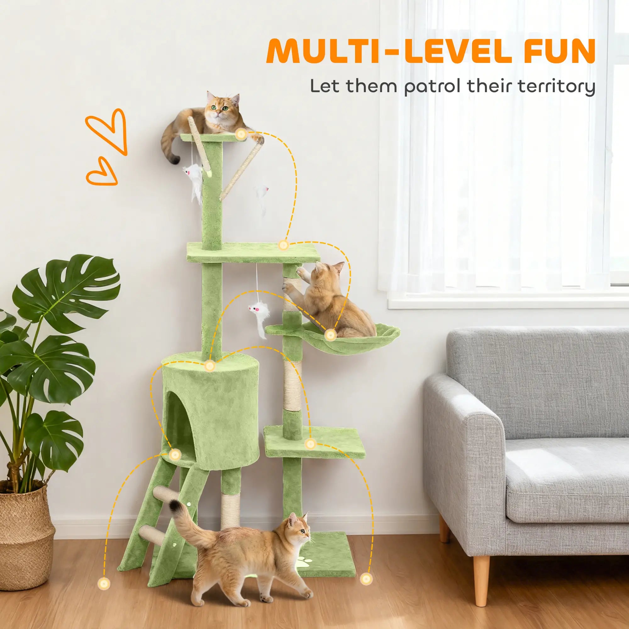53 Inch Cat Tree Tower, Kitten Activity Centre, Green Cat Towers at Gallery Canada