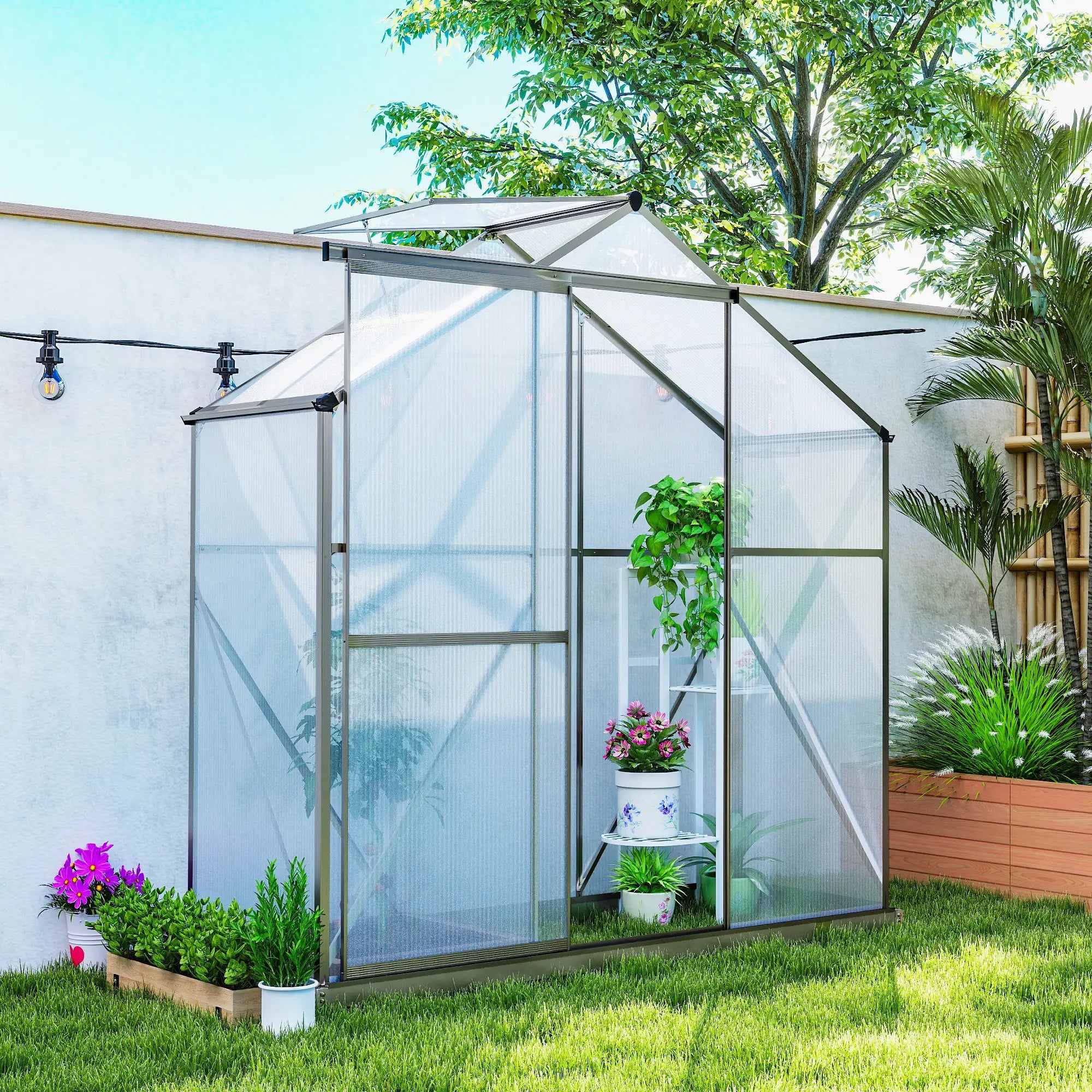 6' X 2.5' Polycarbonate Greenhouse With Sliding Door & Roof Vent, No color found Walk In Greenhouses at Gallery Canada