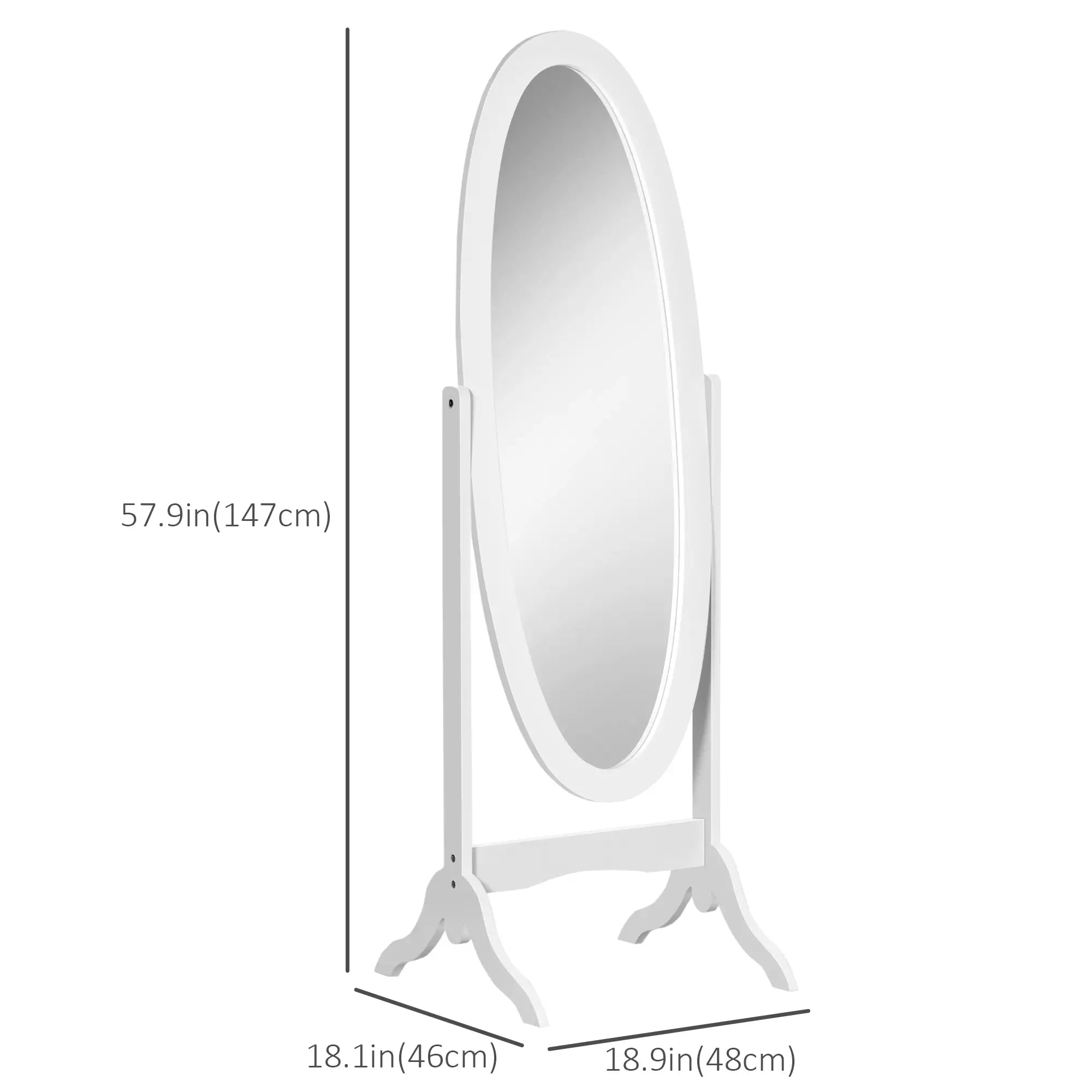 Full Length Floor Mirror, Adjustable Angle Oval Frame, White Full Length Mirrors at Gallery Canada