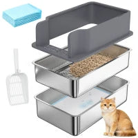 Stainless Steel Sifting Litter Box With Scoop And 10 Pads Cat Litter Box Enclosures at Gallery Canada