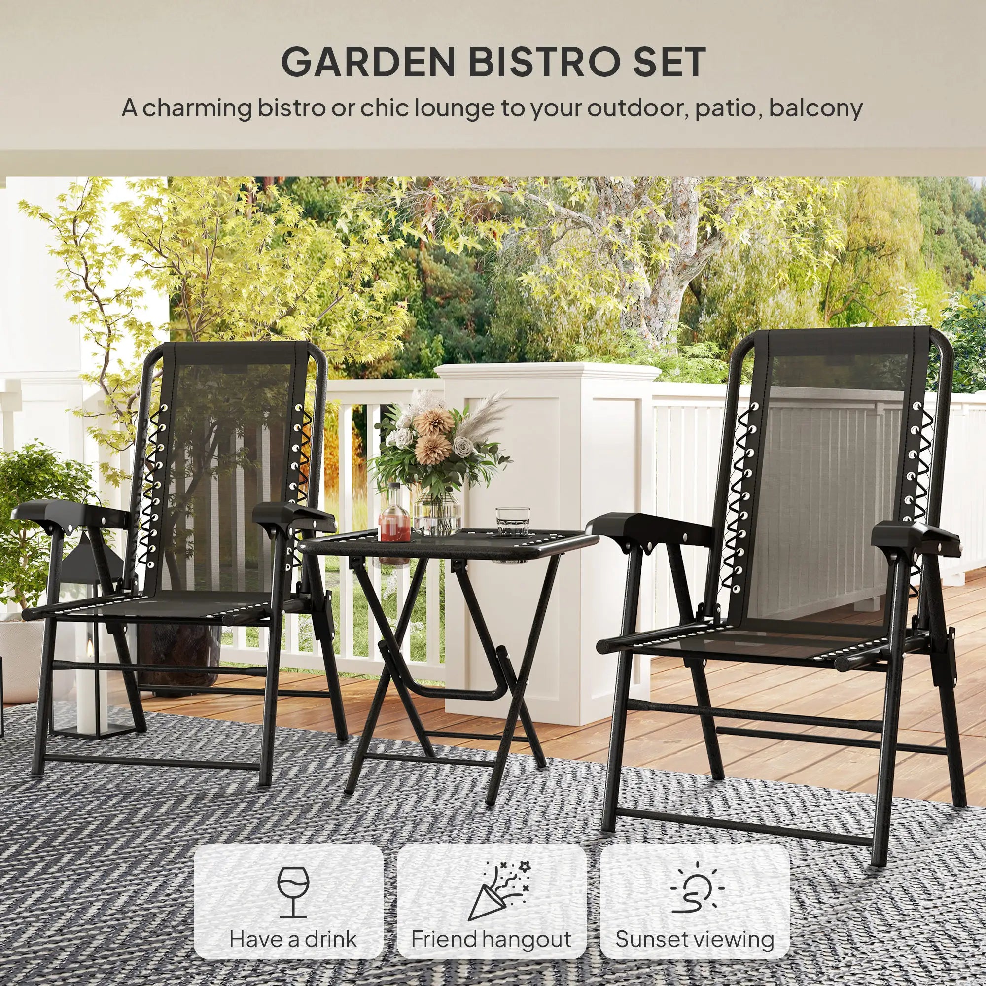 3-Piece Patio Bistro Set, Outdoor Folding Table & Chairs Bistro Sets at Gallery Canada