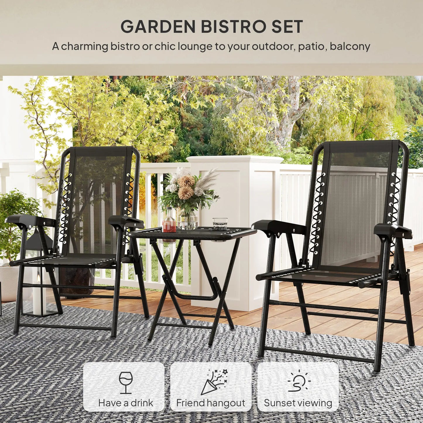 3-Piece Patio Bistro Set, Outdoor Folding Table & Chairs Bistro Sets at Gallery Canada
