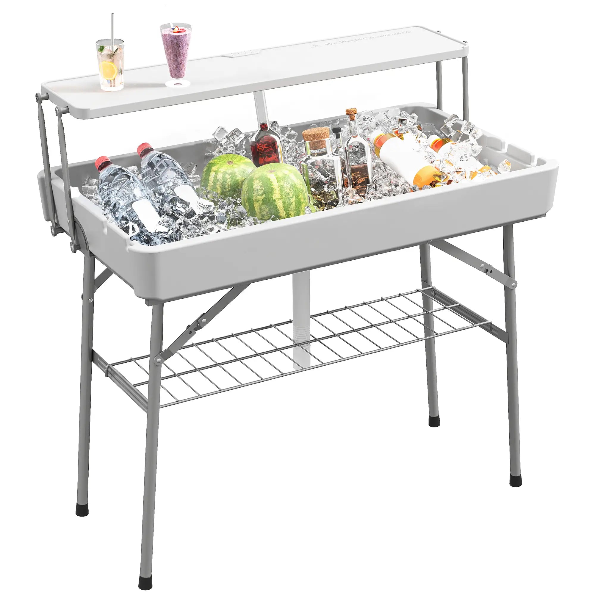 3.5ft Folding Ice Cooler Table with Drain, 2-Tier, Outdoor, White Picnic Tables & Camping Chairs at Gallery Canada