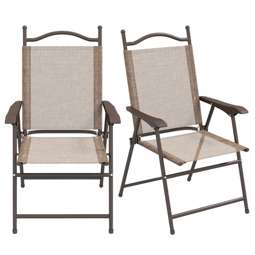 2 Folding Patio Camping Chairs, Mesh Fabric Seat, Sports Chairs for Adults