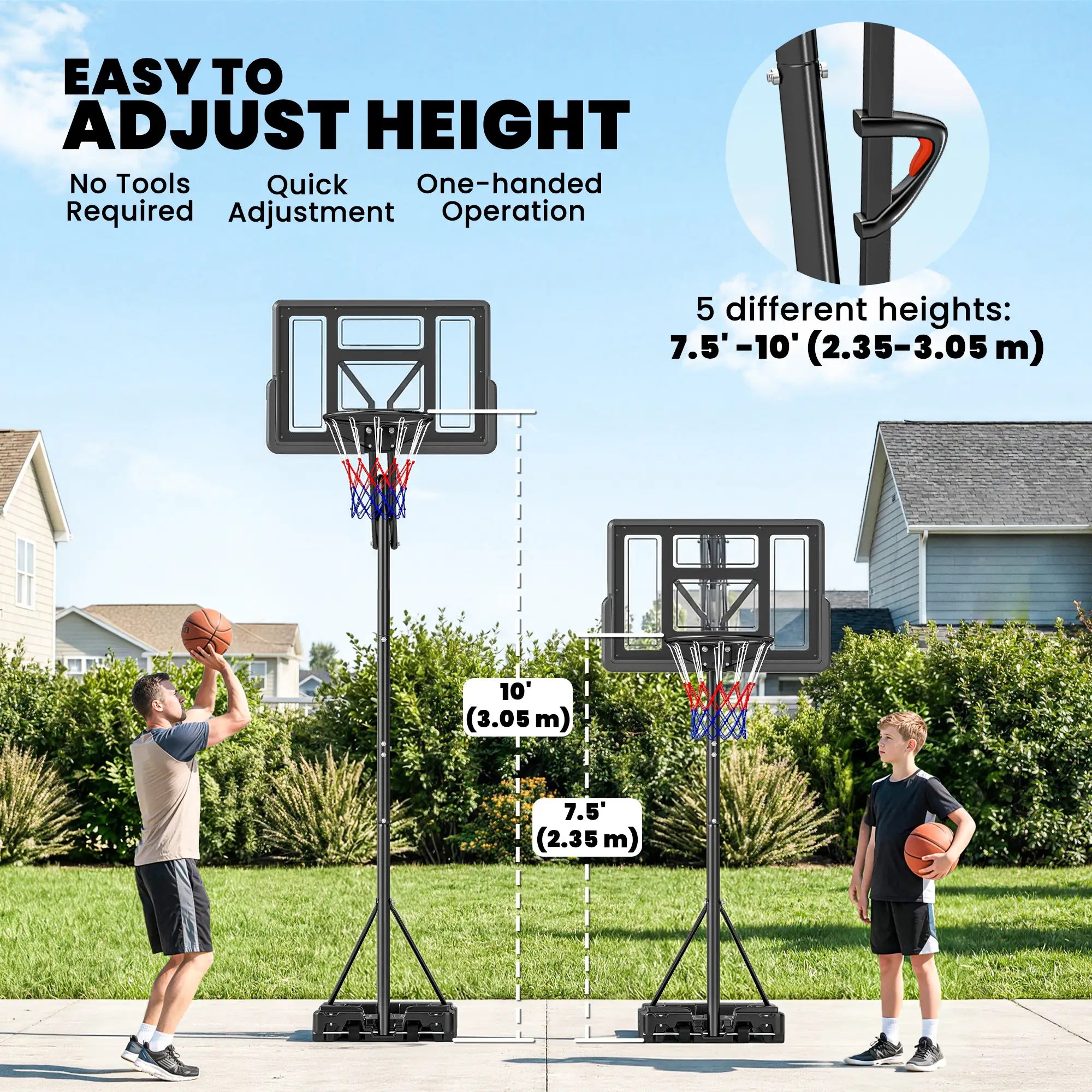 Portable Basketball Hoop, 7.7 FT to 10 FT Adjustable, 43'' Shatterproof Backboard, Fillable Base Basketball at Gallery Canada