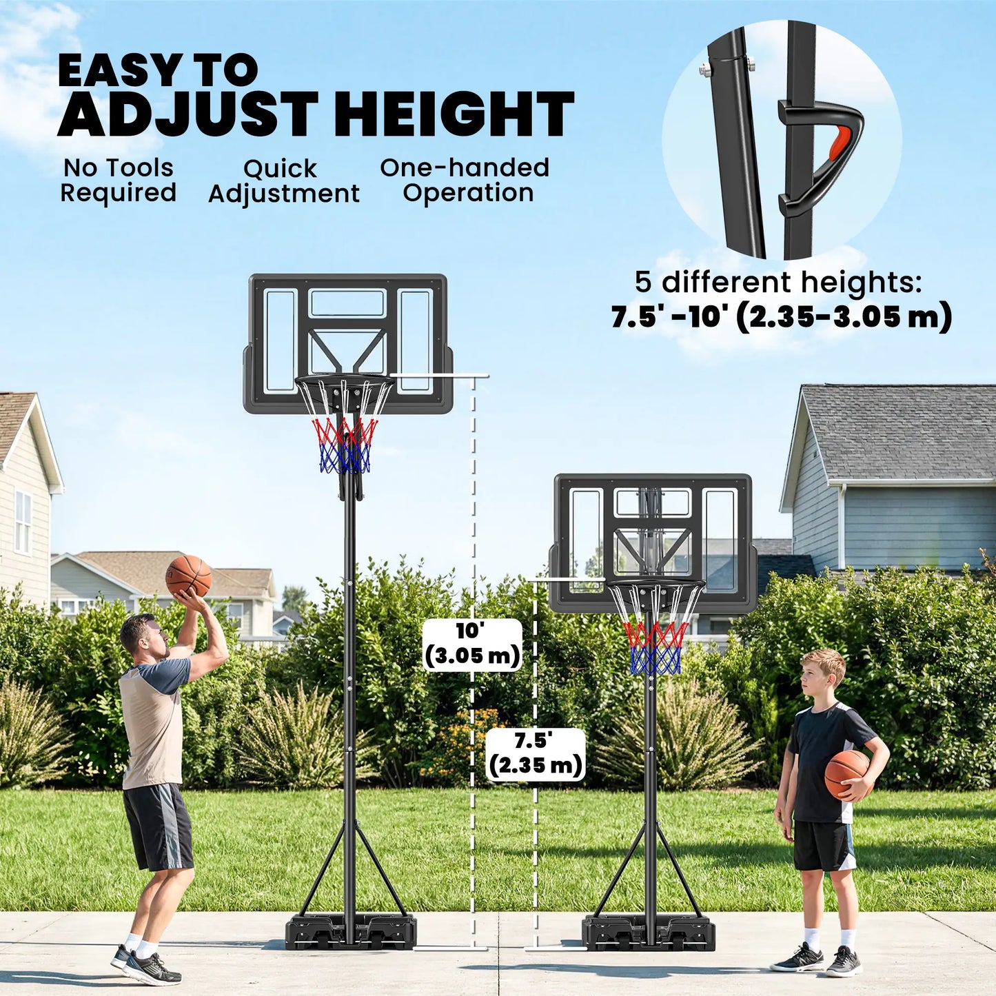 Portable Basketball Hoop, 7.7 FT to 10 FT Adjustable, 43'' Shatterproof Backboard, Fillable Base Basketball at Gallery Canada