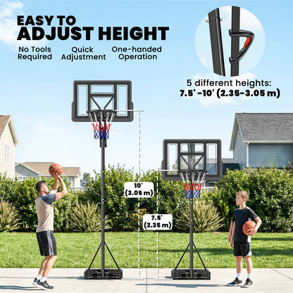Portable Basketball Hoop, 7.7 FT to 10 FT Adjustable, 43'' Shatterproof Backboard, Fillable Base Basketball at Gallery Canada