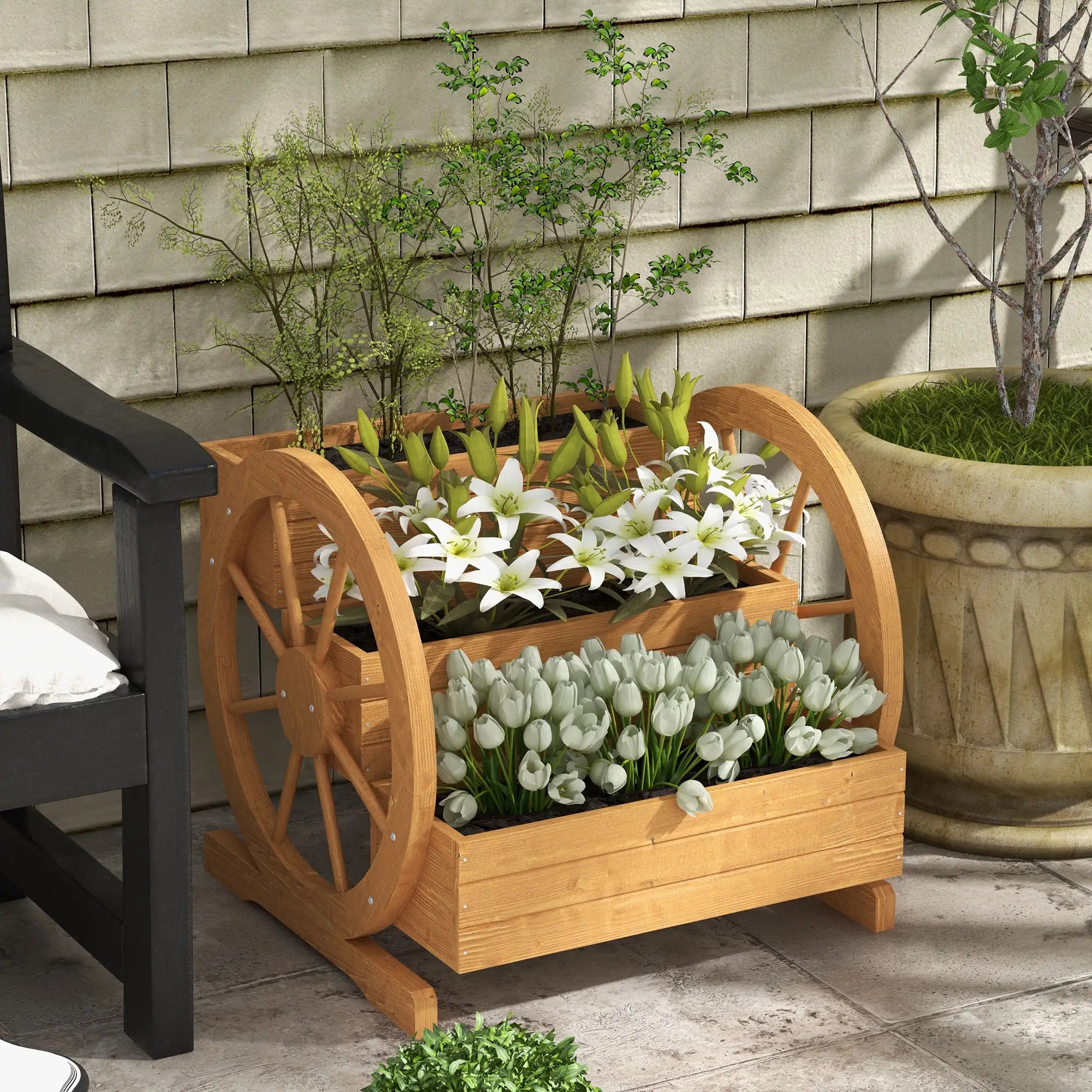 Wooden Wagon Planter Box, 3-Tier Raised Garden Bed, 24