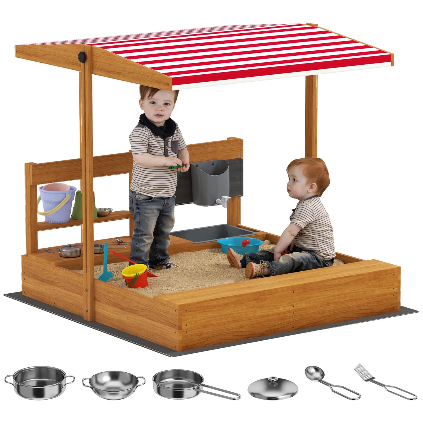Kids Sandbox with Cover, Wooden Sand Box with Seat, Storage, 3-7 Years, Red Sandboxes & Accessories at Gallery Canada