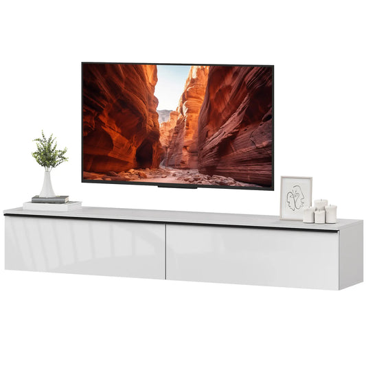 Wall Mounted TV Stand, Floating Cabinet, For TVs Up To 80", White TV Stands White at Gallery Canada