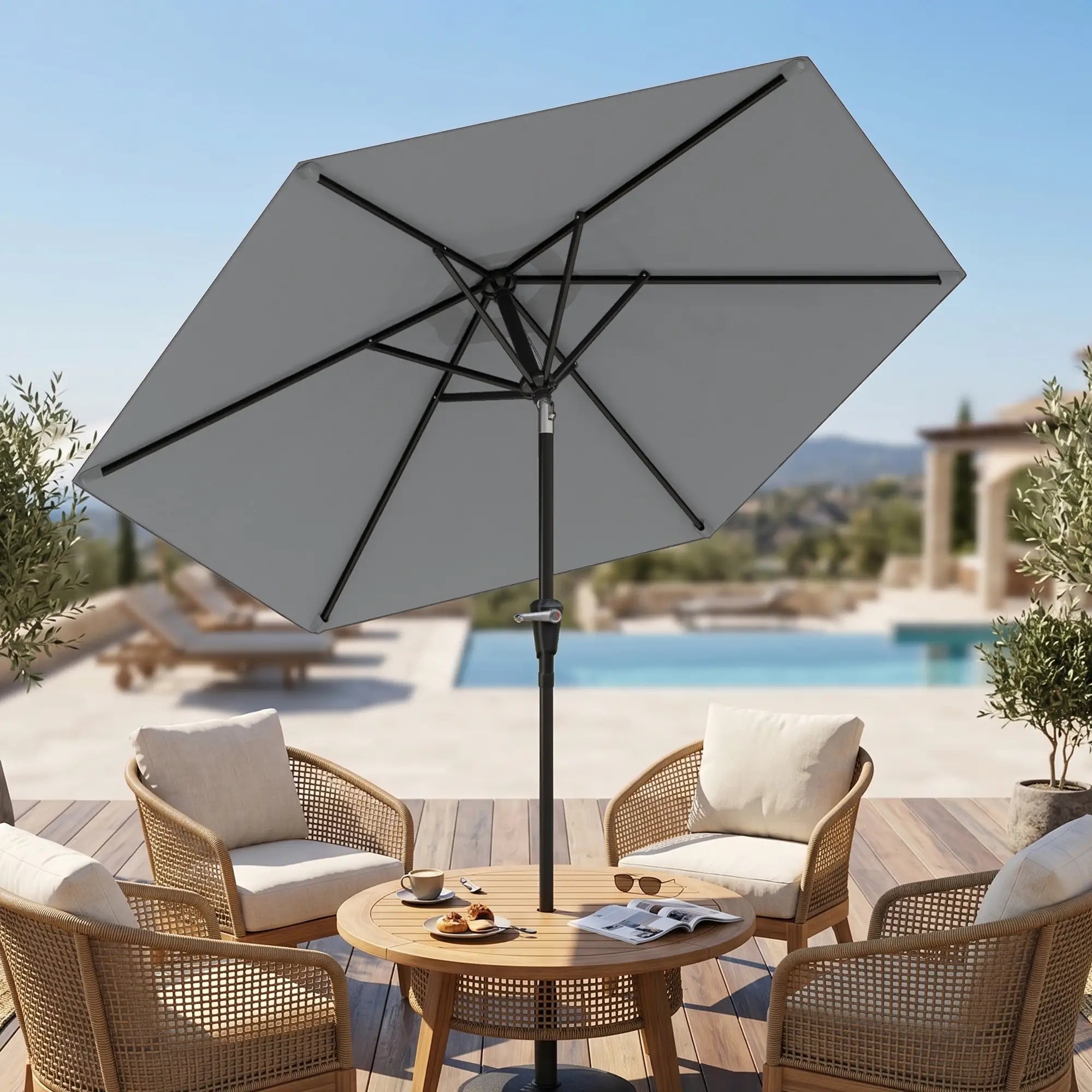 Outdoor Patio Sun Umbrella, 6 Ribs, Light Grey Patio Umbrellas at Gallery Canada