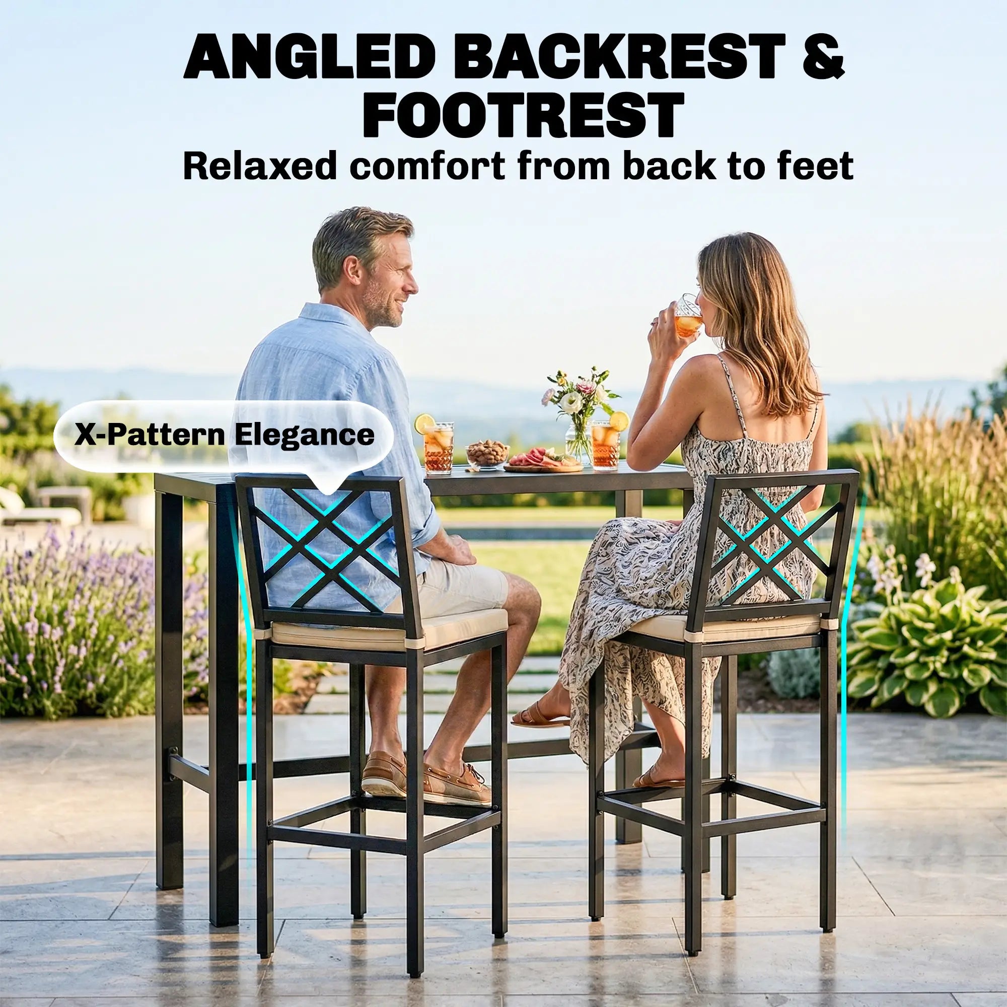 3 Piece Patio Bar Set, Outdoor Bar Table and Stools, Electrophoresis Steel Tabletop, X Back, Footrest, Cushions, Khaki Bistro Sets at Gallery Canada