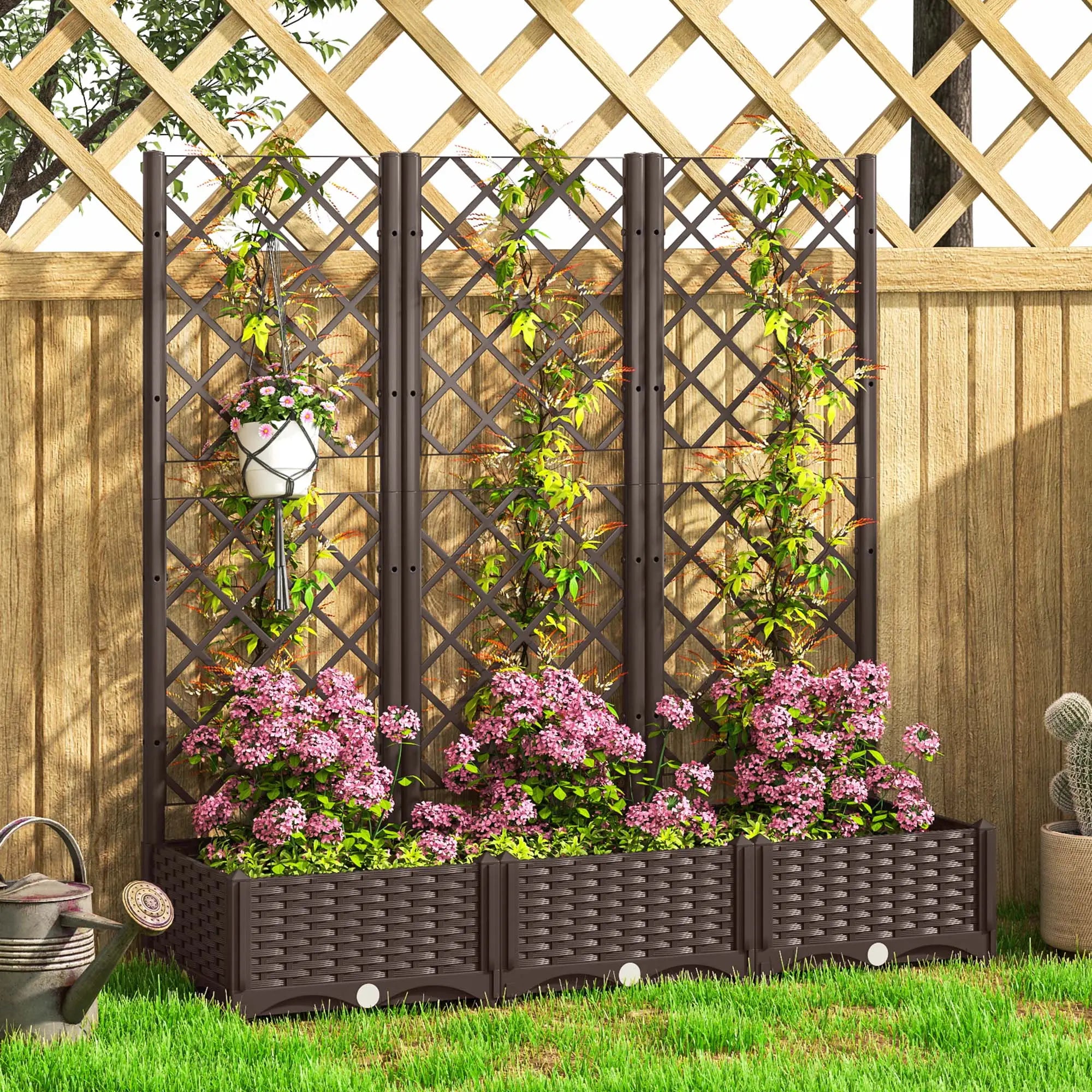 Raised Garden Bed With Trellis, PE Rattan, Drainage Holes, 47
