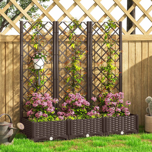 Raised Garden Bed With Trellis, PE Rattan, Drainage Holes, 47" x 16" x 48" Raised Garden Beds Brown at Gallery Canada