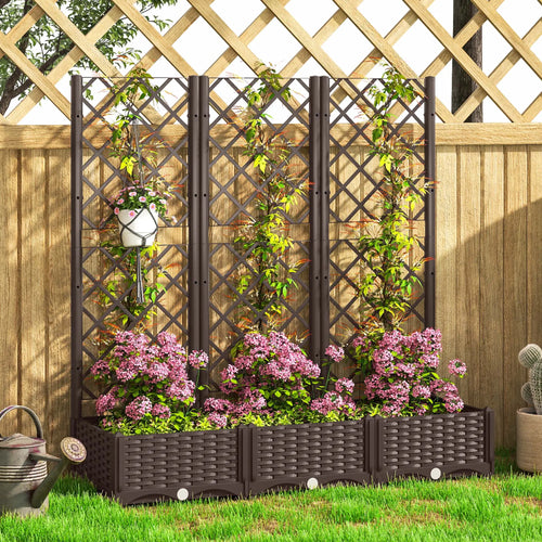 Raised Garden Bed With Trellis, PE Rattan, Drainage Holes, 47