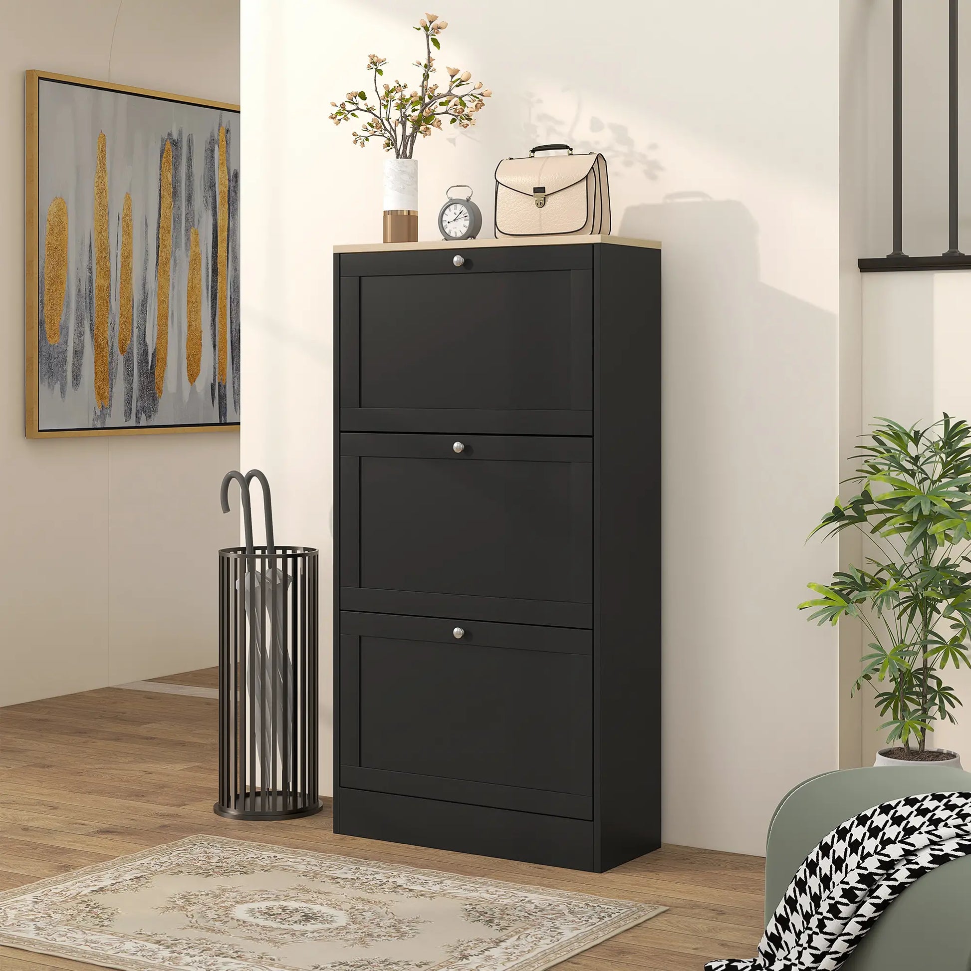Modern Shoe Storage, 3 Flip Drawers, Adjustable Shelves, 18 Pairs, Black Shoe Storage Cabinets & Racks at Gallery Canada