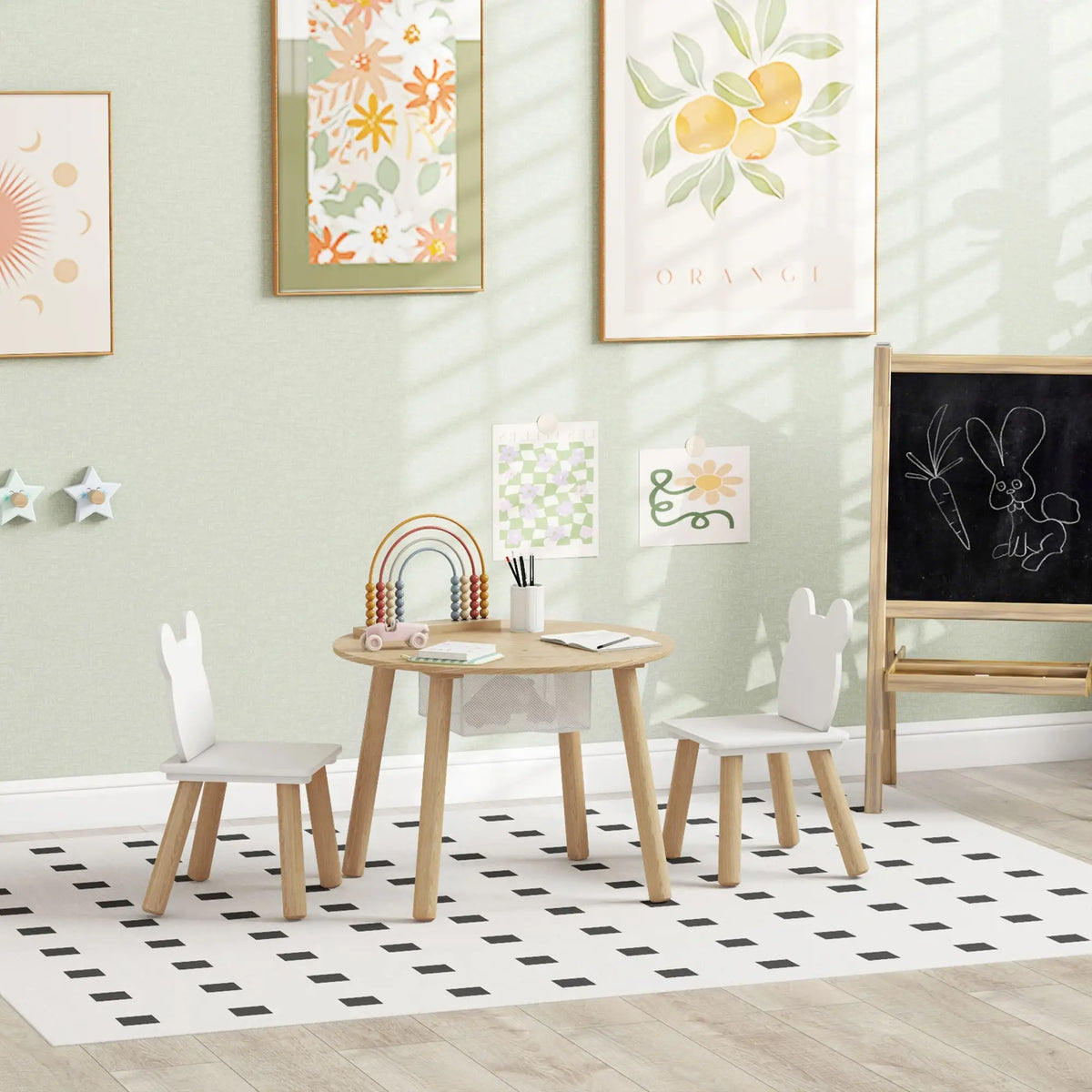 Kids Table and Chair Set, 3 Pieces, Bear-Shaped Chairs, Mesh Bag Kids Table Sets at Gallery Canada