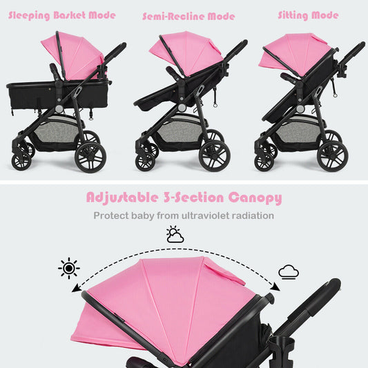 2 in 1 Foldable Pushchair Newborn Infant Baby Stroller, Pink Baby Strollers Pink at Gallery Canada