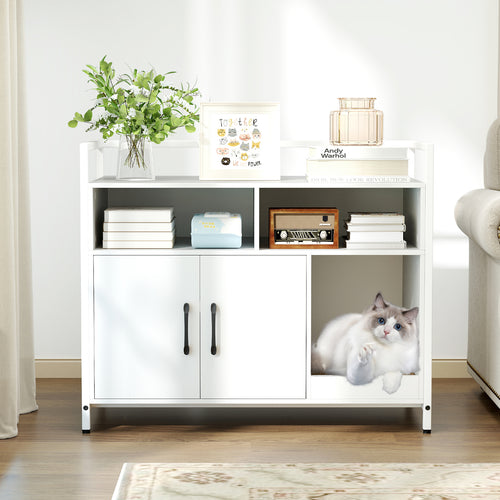 Hidden Cat Washroom with Double Doors and Scratch Cardboard, Off White