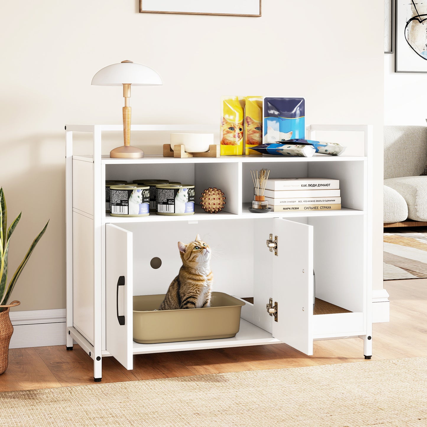 Hidden Cat Washroom with Double Doors and Scratch Cardboard, Off White Cat Houses at Gallery Canada