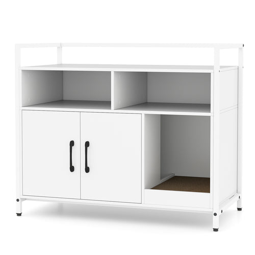 Hidden Cat Washroom with Double Doors and Scratch Cardboard, Off White