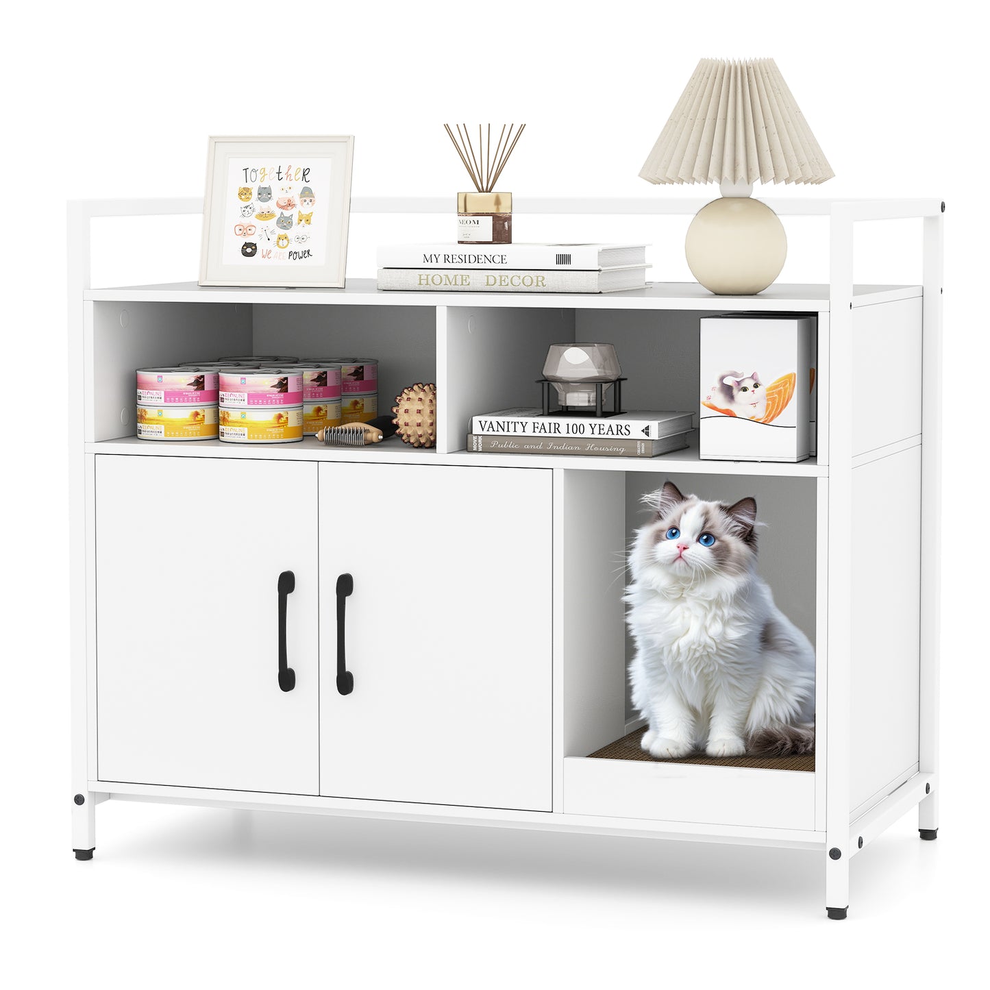 Hidden Cat Washroom with Double Doors and Scratch Cardboard, Off White Cat Houses at Gallery Canada