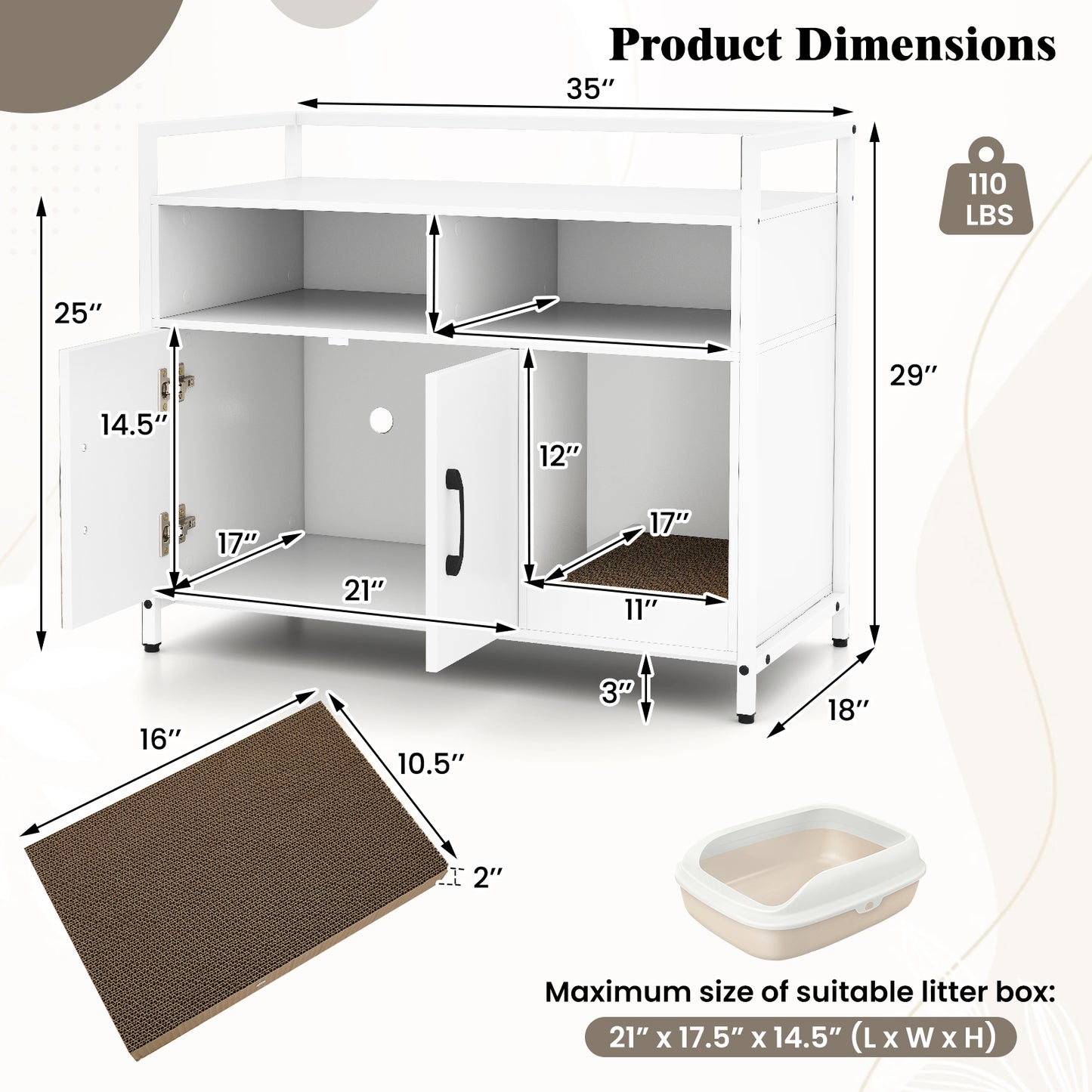 Hidden Cat Washroom with Double Doors and Scratch Cardboard, Off White Cat Houses at Gallery Canada