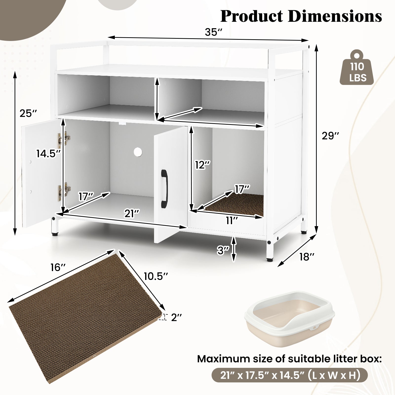 Hidden Cat Washroom with Double Doors and Scratch Cardboard, Off White Cat Houses at Gallery Canada