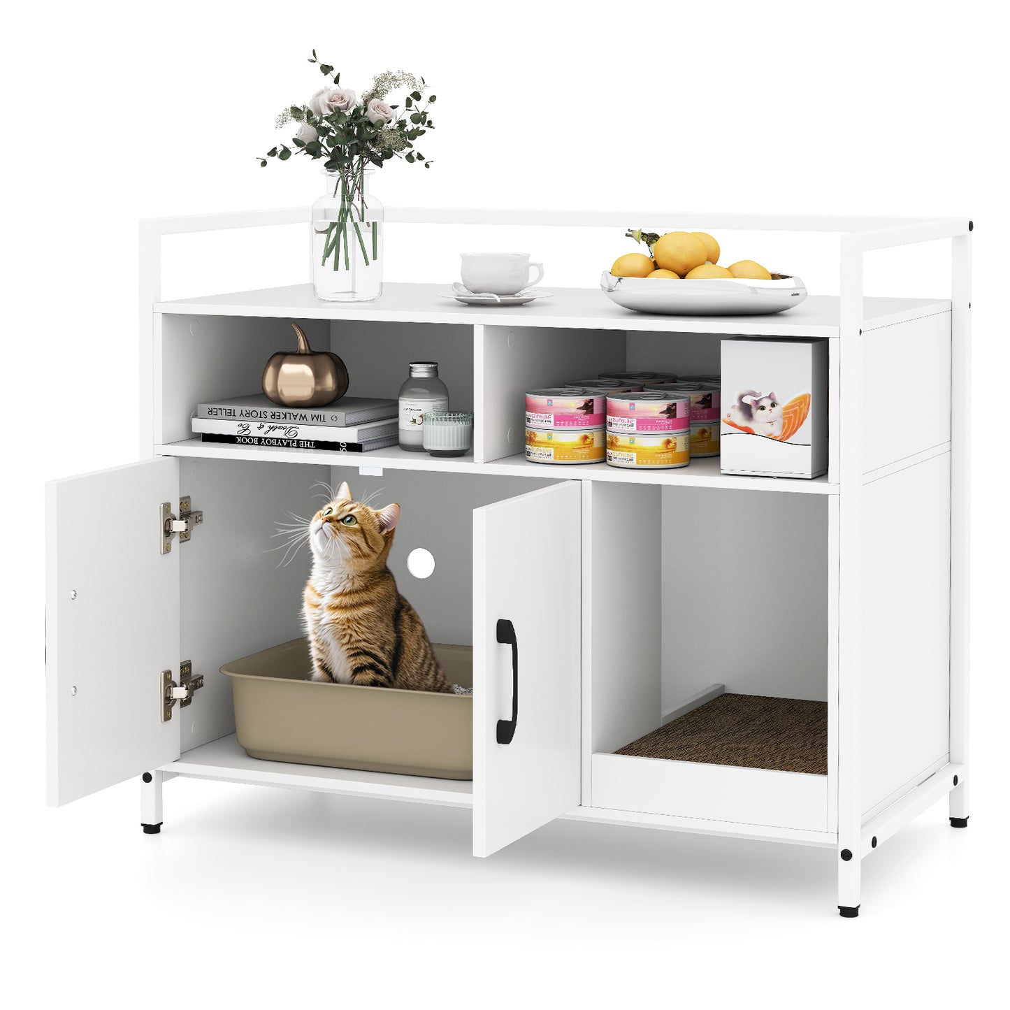 Hidden Cat Washroom with Double Doors and Scratch Cardboard, Off White Cat Houses at Gallery Canada