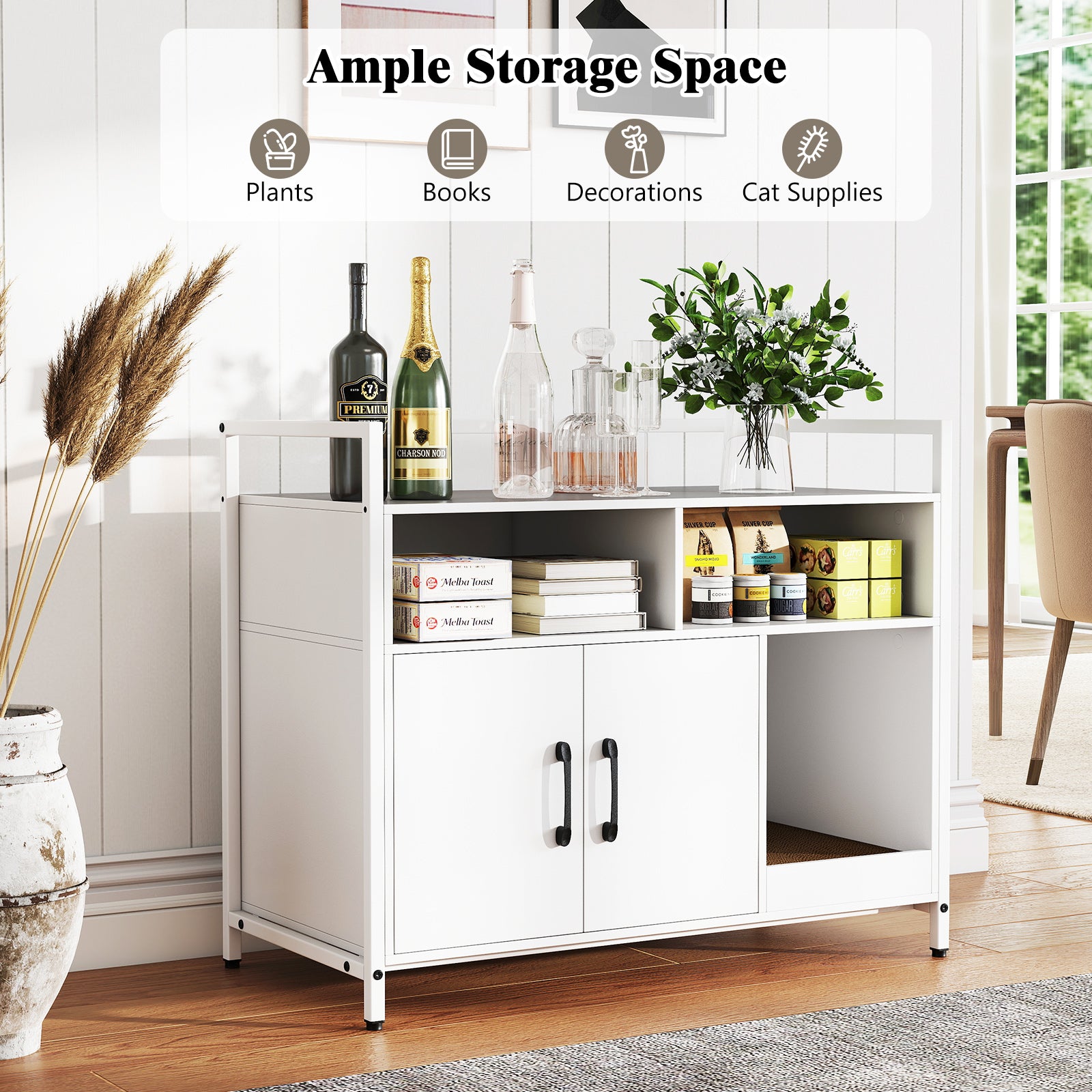 Hidden Cat Washroom with Double Doors and Scratch Cardboard, Off White Cat Houses at Gallery Canada