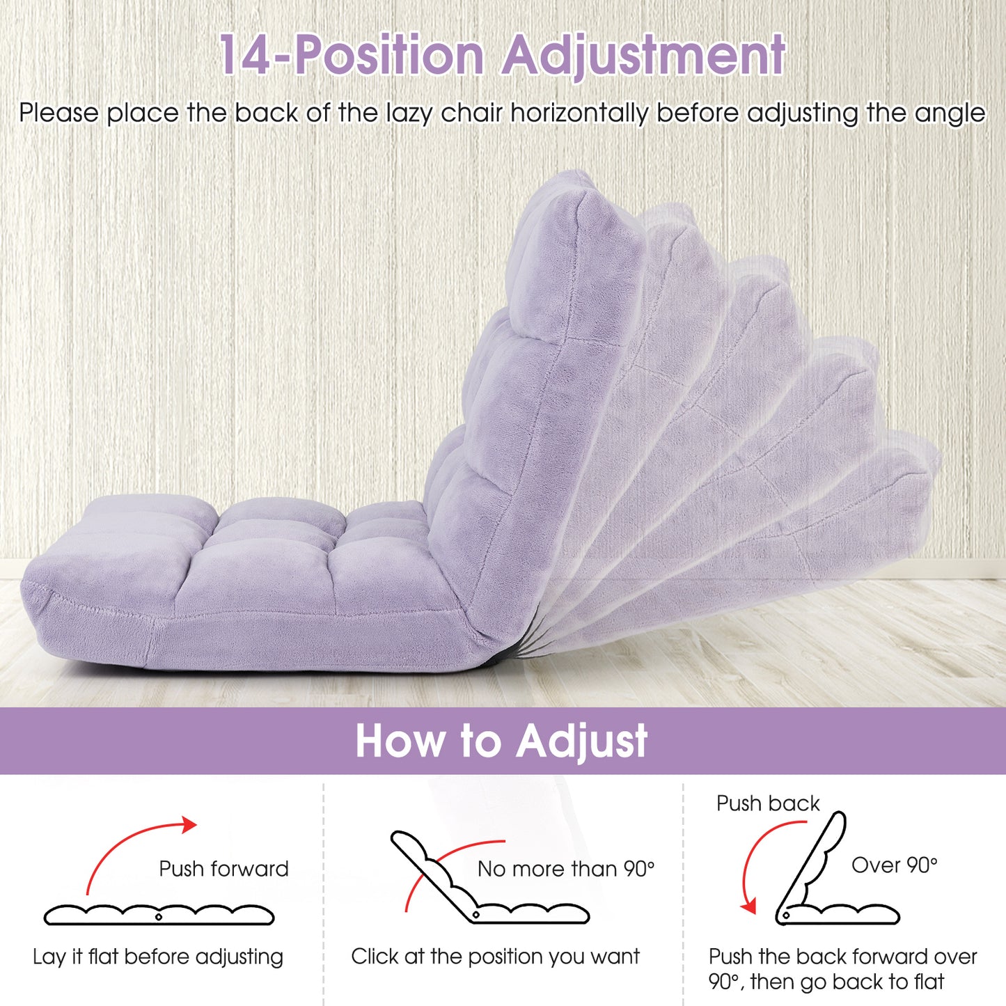 Adjustable Floor Chair, 14-Position, Light Purple Floor Chairs Light Purple at Gallery Canada