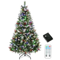 Sapin de Noël épicéa floqué pré-éclairé de 7 pieds, double couleur, télécommande, articulé, double couleur