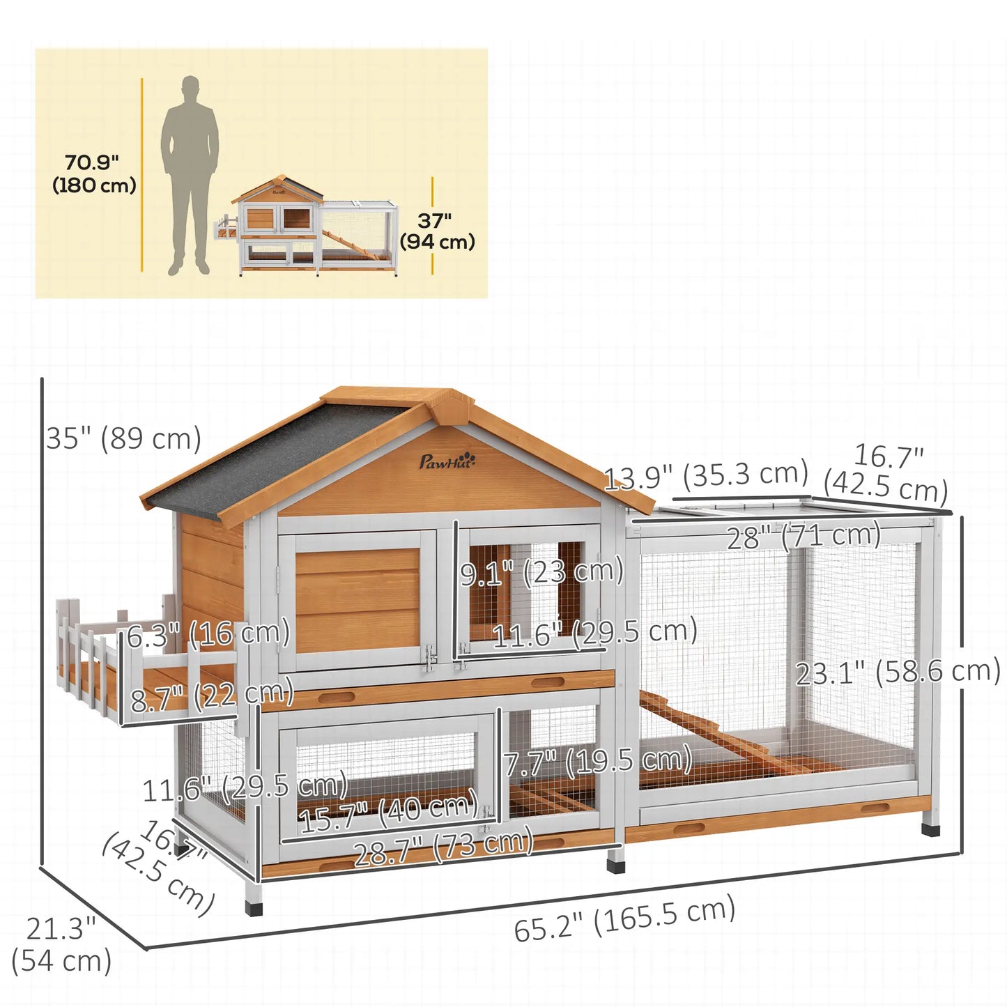 65" Wooden Rabbit Hutch, Pet Playpen, Openable Roof, Storage Box, Yellow Rabbit Hutch at Gallery Canada