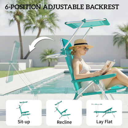 Folding Beach Chair, Adjustable Canopy, 6-Position Reclining, Turquoise Beach Accessories at Gallery Canada