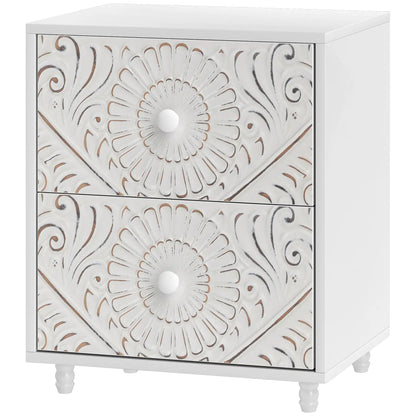 Mid-Century Bedside Table, Nightstand with 2 Drawers, White Bedside Tables White at Gallery Canada