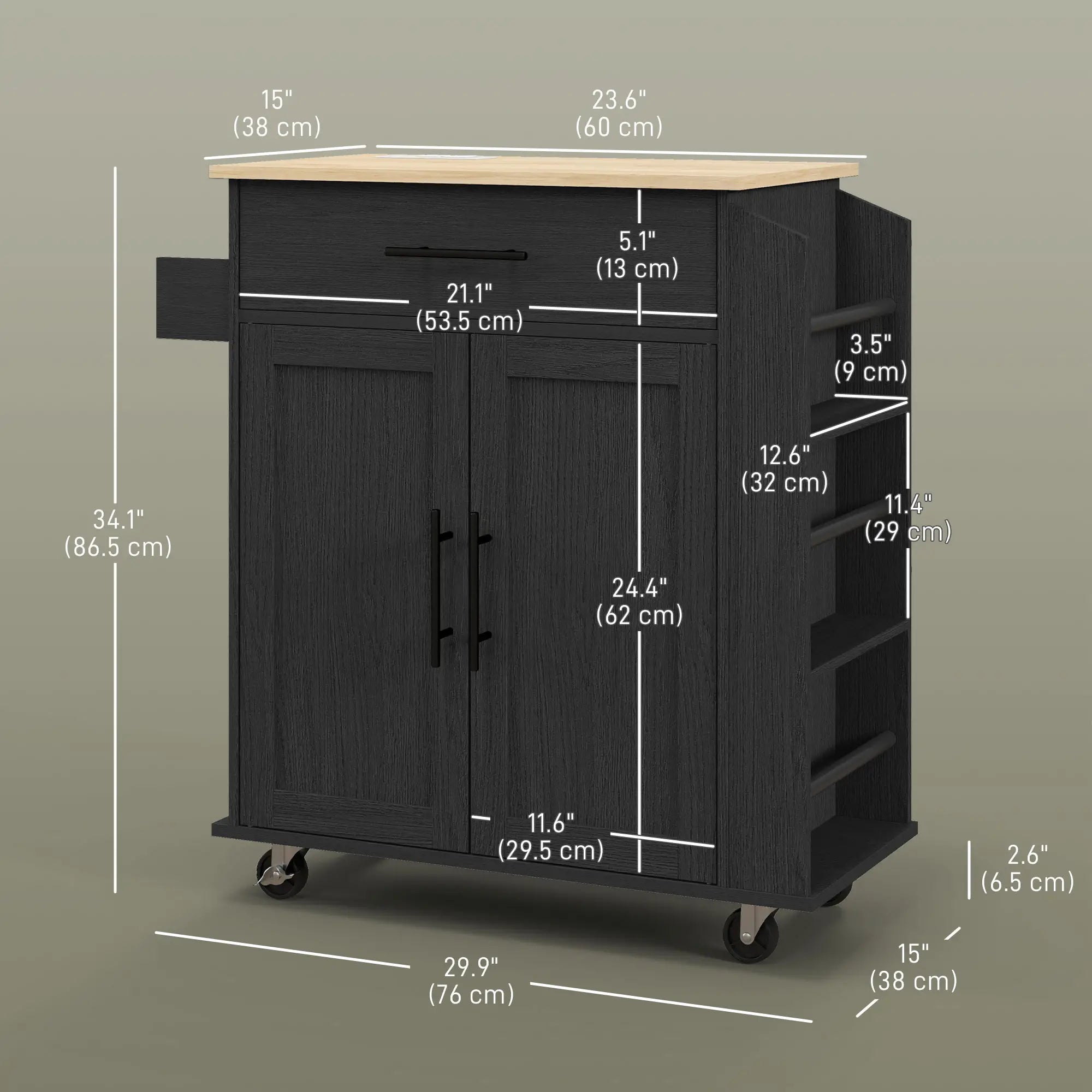 Rolling Kitchen Island with Wheels, Power Outlets, Drawer, Doors Kitchen Islands & Kitchen Carts at Gallery Canada