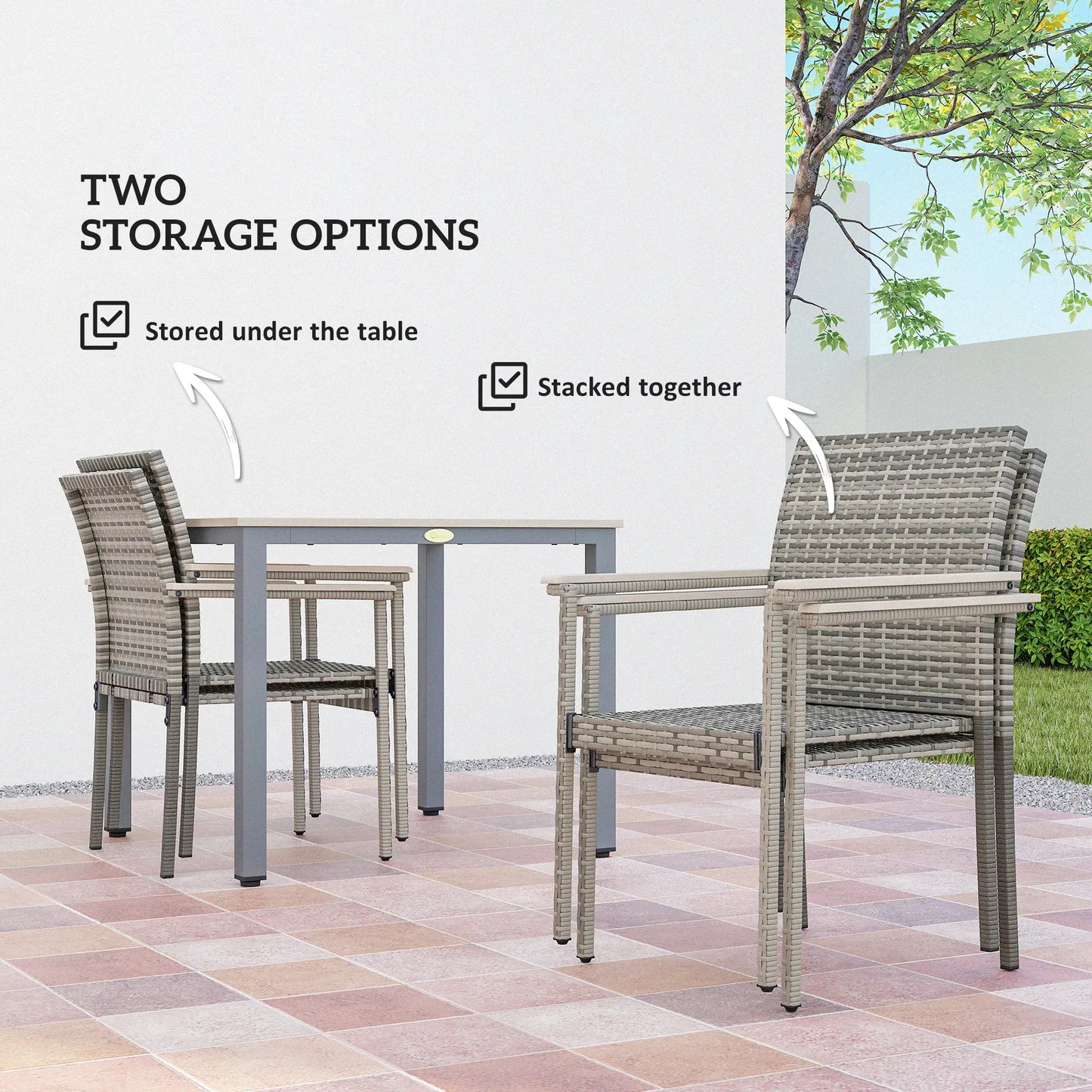 5-Piece Wicker Outdoor Furniture Set, Rattan Patio Dining with Cushions, Grey Patio Furniture Sets at Gallery Canada