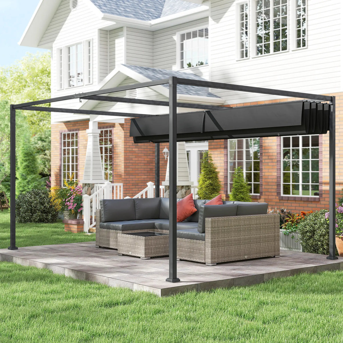 10' X 7' Patio Pergola With Retractable Canopy, Black Pergolas at Gallery Canada