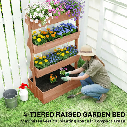 4-Tier Raised Garden Bed, 33.5" x 18" x 55" Vertical Wooden Planter Box Elevated Garden Beds at Gallery Canada