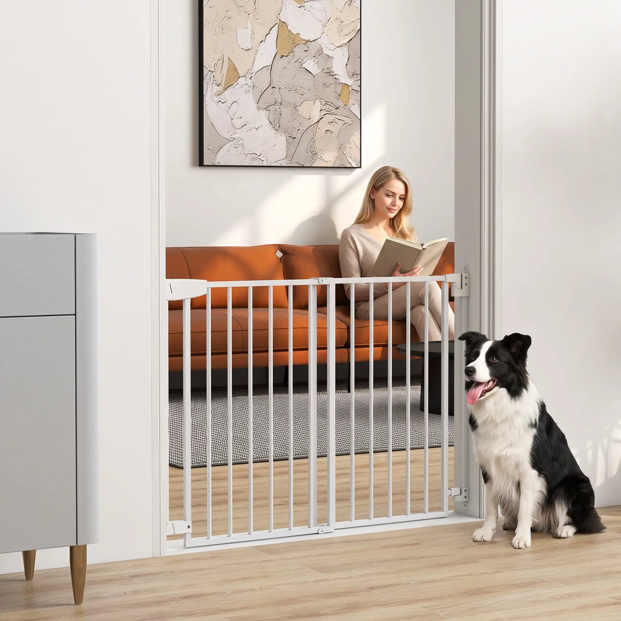 28.3-42.7 In Wide Dog Gate, Dual Locks, White Pet Gates at Gallery Canada