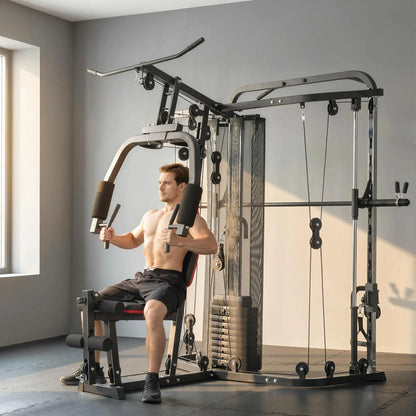 Multi Gym Smith Machine, 143LBS Weight Stack, Cable Pulley System Strength Training Equipment at Gallery Canada