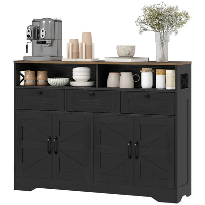 Sideboard, Buffet Cabinet with 4 Barn Doors, 3 Drawers, Black Storage Cabinets Black, Walnut at Gallery Canada