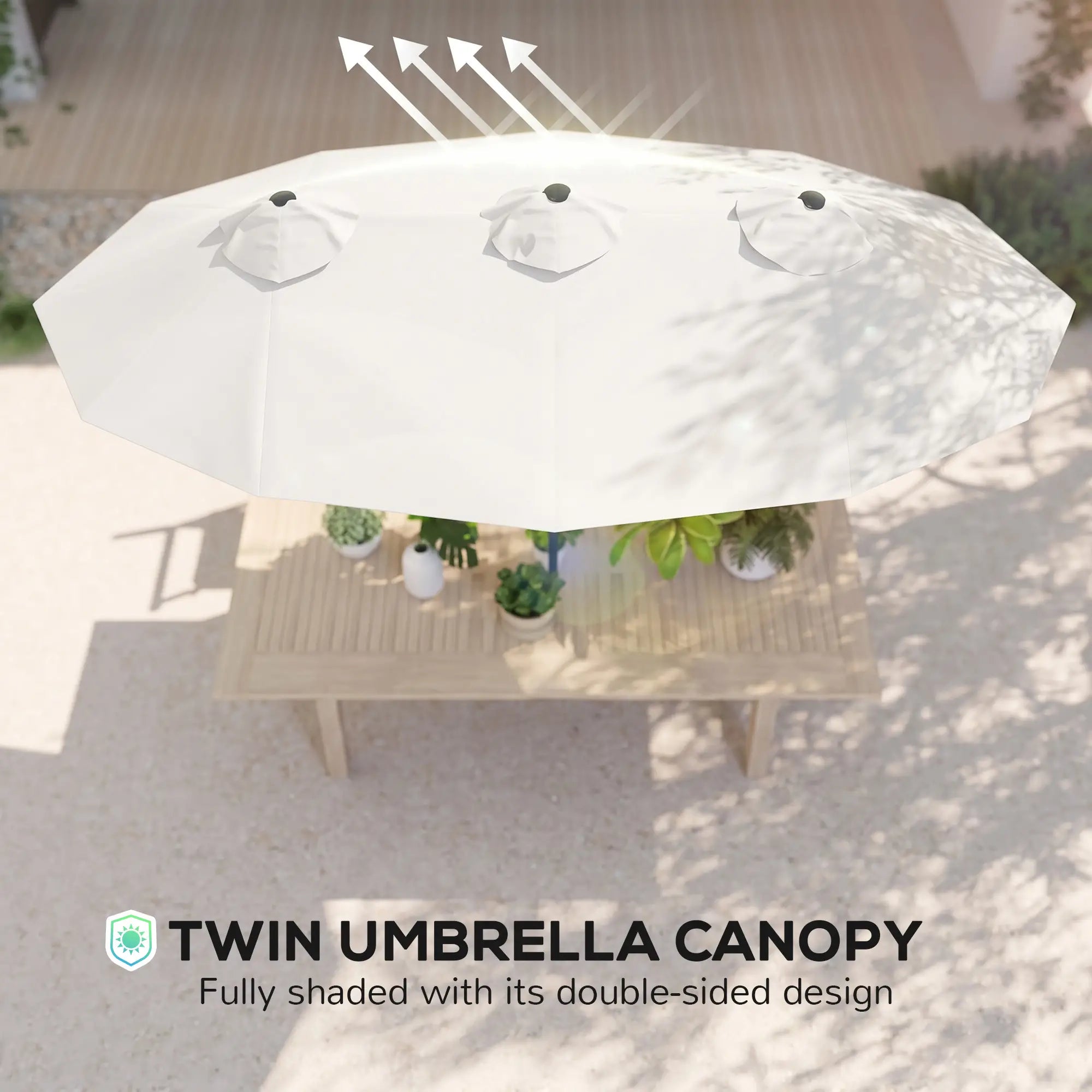9.7' Double-Sided Patio Umbrella, Tilt Crank Vents, Cream White Sun Umbrellas at Gallery Canada