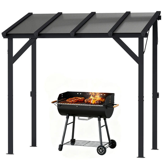 Hardtop Grill Gazebo, Lean-To BBQ Shelter With Polycarbonate Roof BBQ Grill Gazebos Dark Grey at Gallery Canada