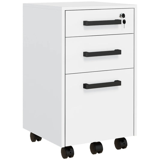 Lockable 3 Drawer File Cabinet, Hanging Bars, Letter A4 Size, White Office Cabinets & Cupboards White at Gallery Canada
